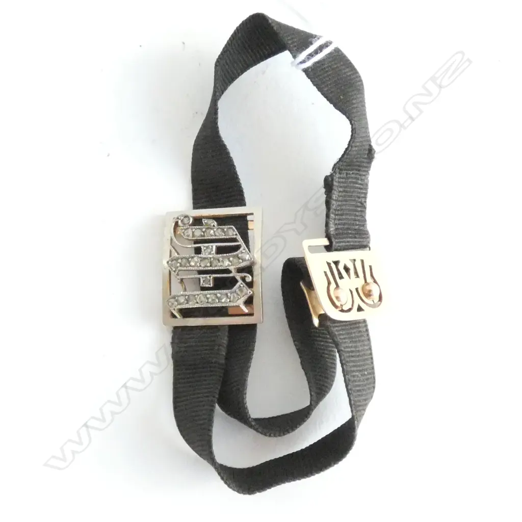 (18243)VICTORIAN 15CT GOLD & DIAMOND BLACK RIBBON WRIST BAND Image 1++
