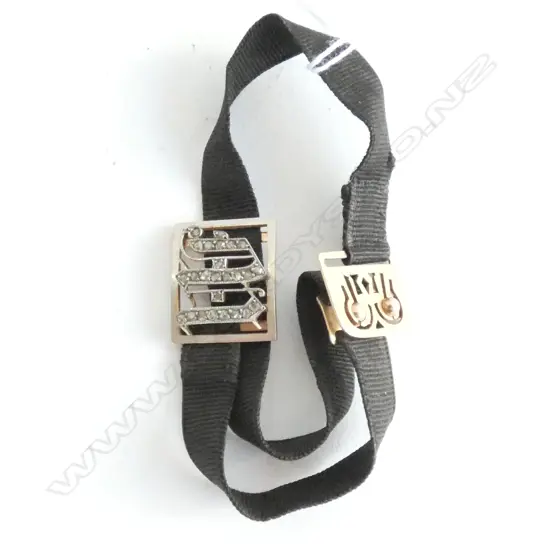 (18243)VICTORIAN 15CT GOLD & DIAMOND BLACK RIBBON WRIST BAND