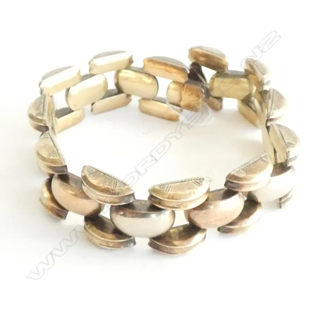 RETRO SILVER GILT BRACELET DOMED LINKS Image 1++