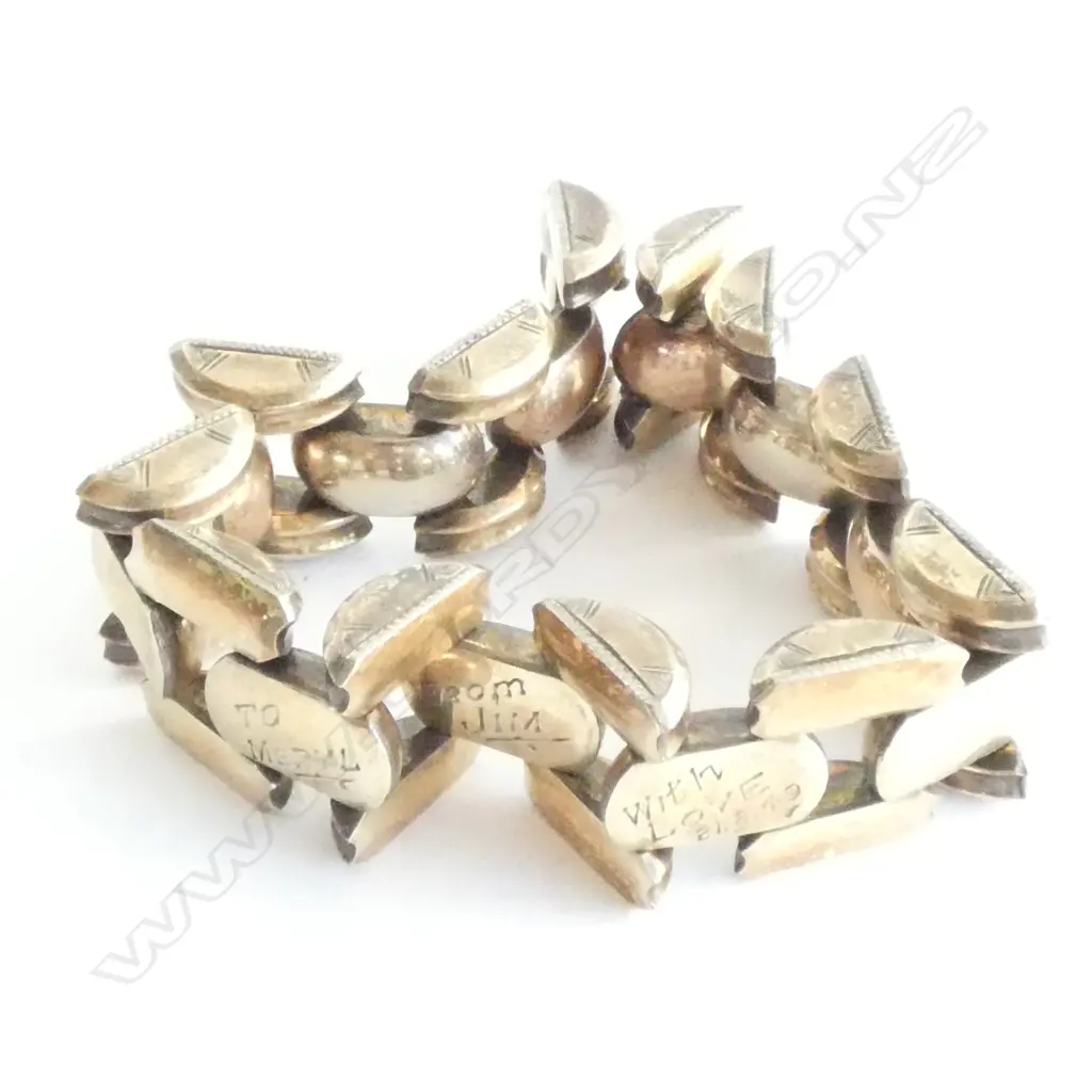 RETRO SILVER GILT BRACELET DOMED LINKS Image 1++