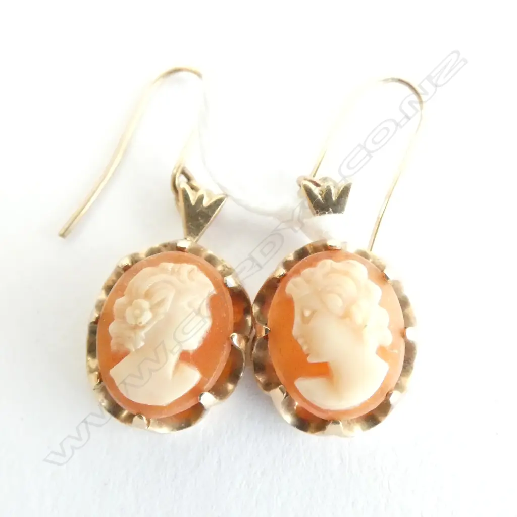 (19138) PR 9ct & CAMEO PORTRAIT EARRINGS Image 1++