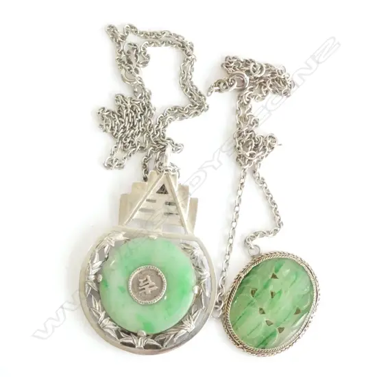 JADE ? SILVER NECKLACE AND PENDANTS