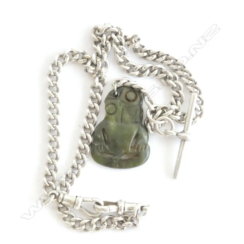 SILVER WATCH CHAIN GREENSTONE TIKI Image 1++