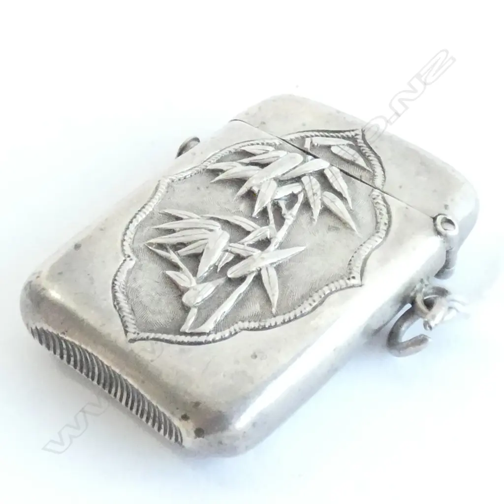 (18294)c1910 CHINESE SILVER VESTA CASE STAMPED KH Image 1++