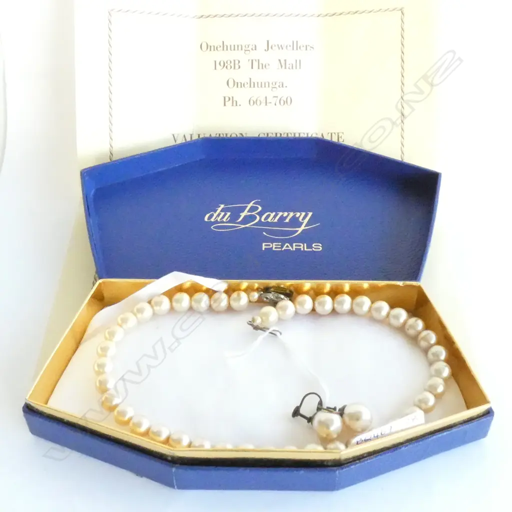 CULTURED ASAHI PEARL NECKLACE & EARRINGS SET IN STG SILVER (SCREW IN). Image 1++