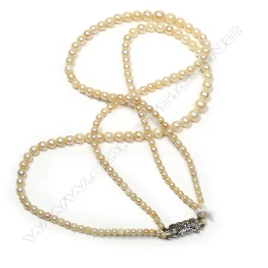 PEARLS, DOUBLE STRAND, GRADUATED, STERLING SILVER CLASP