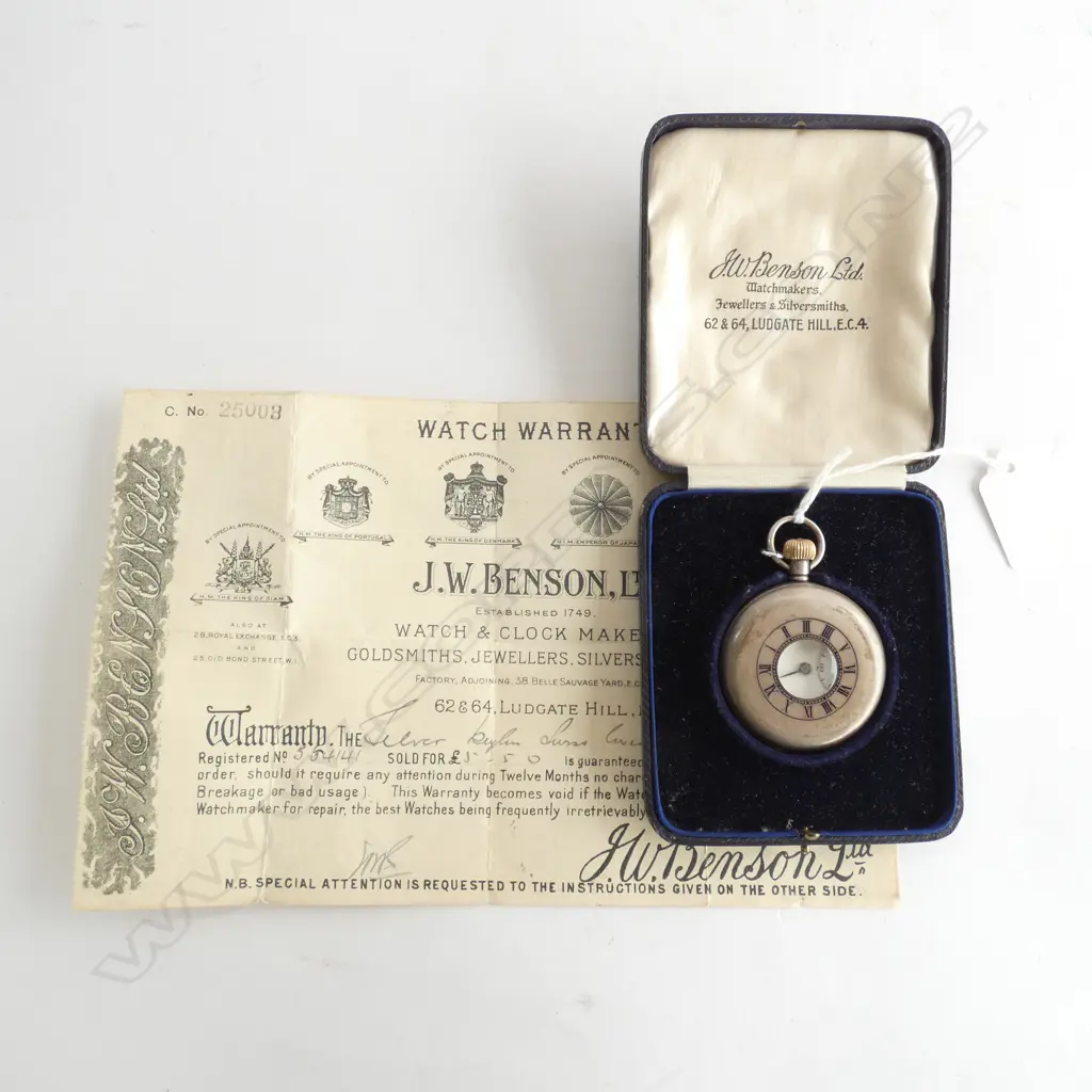 (18656)UNCOMMON SILVER BENSON POCKET WATCH ORIG. BOX... Image 1++
