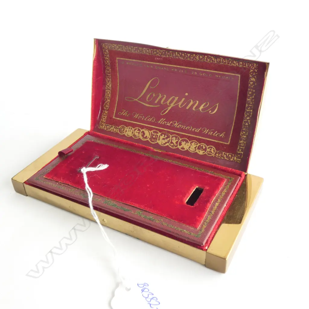 LONGINES VINTAGE WRISTWATCH BOX GILT & RED VELVET Image 1++