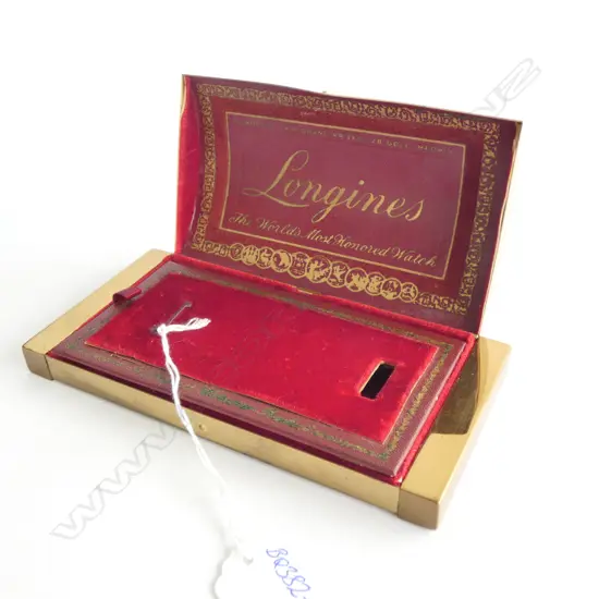 LONGINES VINTAGE WRISTWATCH BOX GILT & RED VELVET