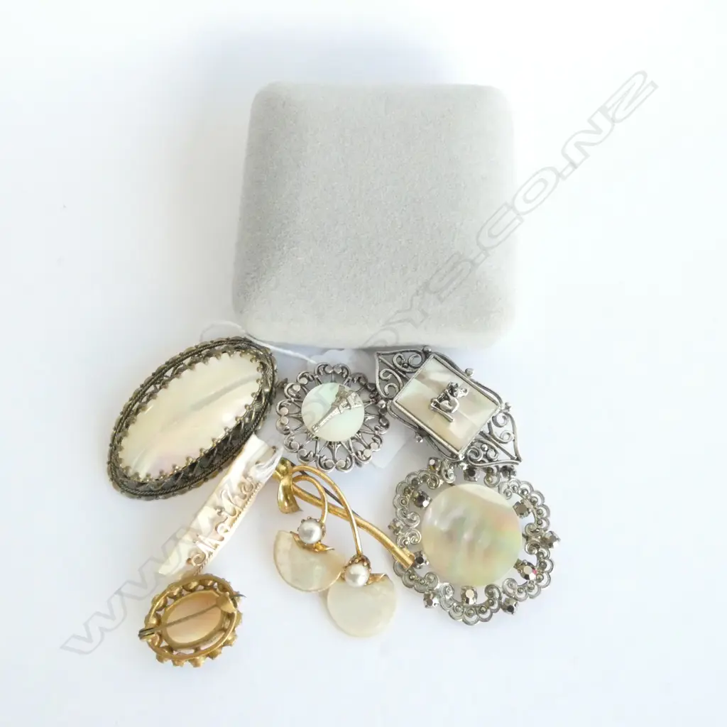 SEVEN MOTHER OF PEARL VINTAGE BROOCHES Image 1++