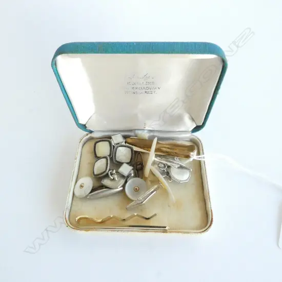 MOTHER OF PEARL TIE PINS (2)  & FOUR PAIR CUFFLINKS + 1 