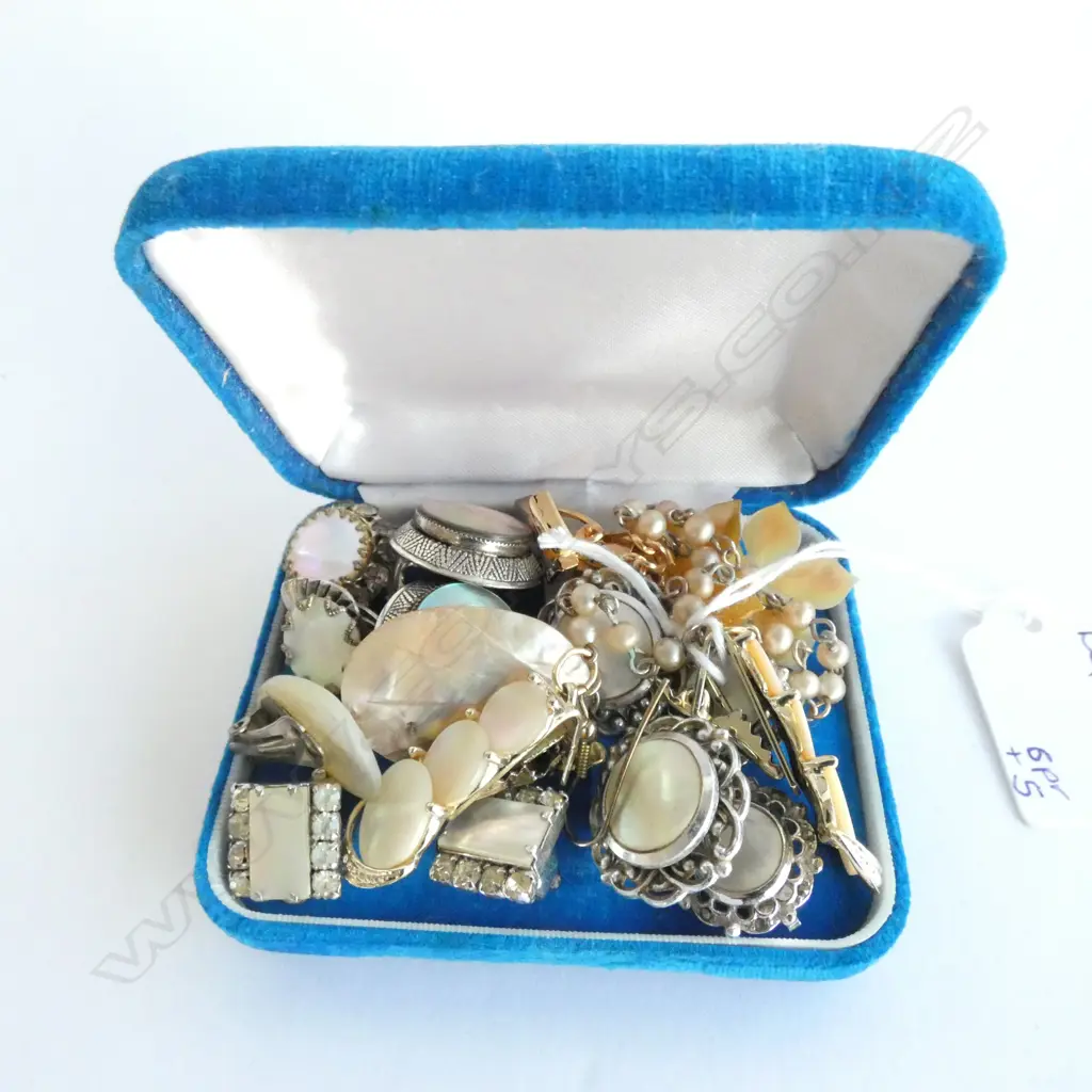VINTAGE MOTHER OF PEARL EARRINGS, COLLAR CLIPS ETC. Image 1++