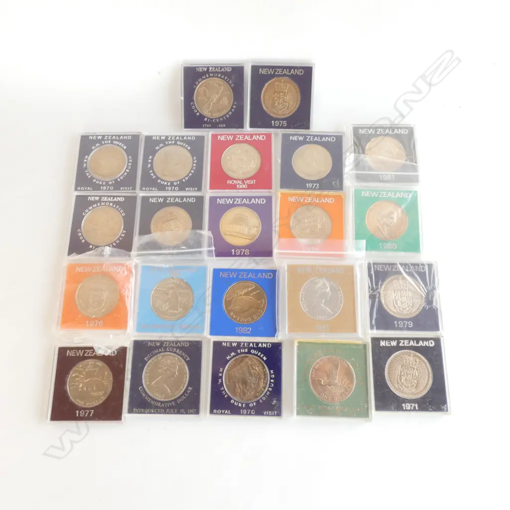 22 NZ MINT CASED $1 COINS - VARIOUS DATING 1967 TO 1988 Image 1++