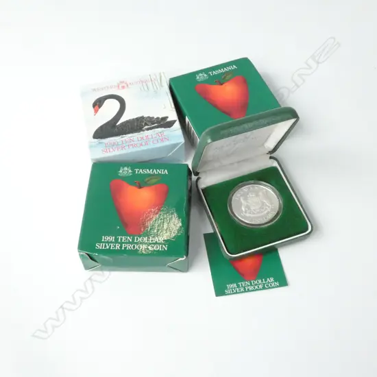 FOUR X $10 AUSTRALIAN SILVER PROOF COINS IN PRESENTATON BOXES