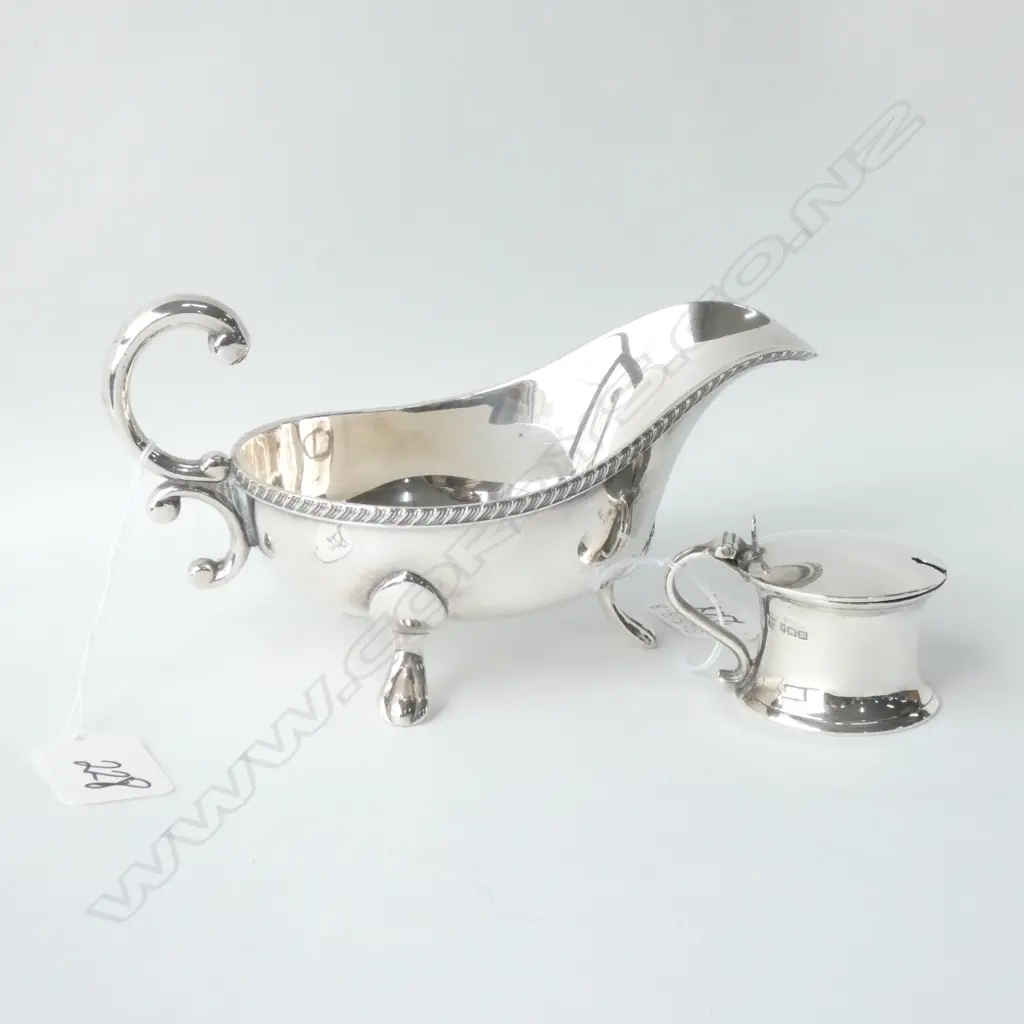 SILVER PLATE SAUCE BOAT & ST. SILVER MUSTARD (LINER ABSENT) Image 1++