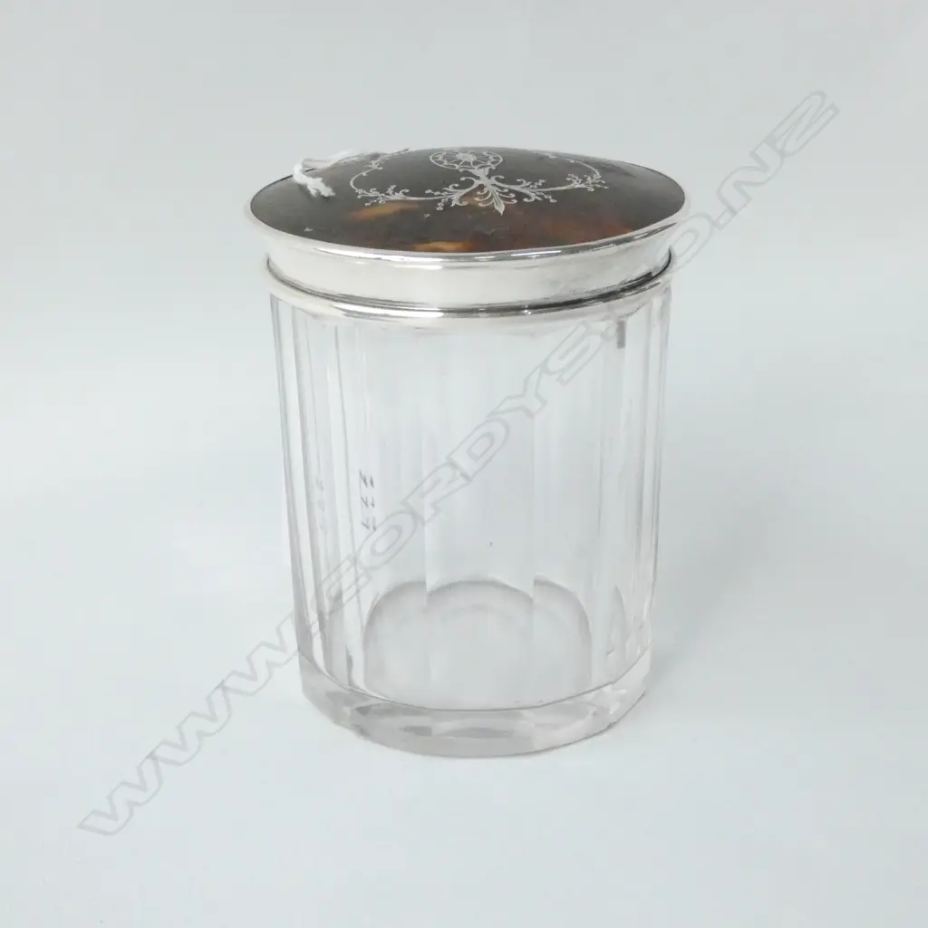 1918 SILVER TORTOISESHELL & CRYSTAL VANITY JAR Image 1++