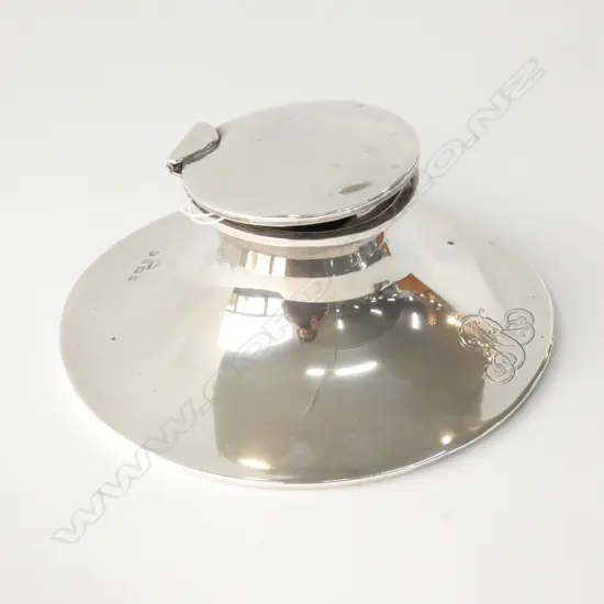 SILVER CAPSTAN INKWELL (GLASS LINER ABSENT) BIRMINGHAM 1904 MADE BY ASPREY & CO.