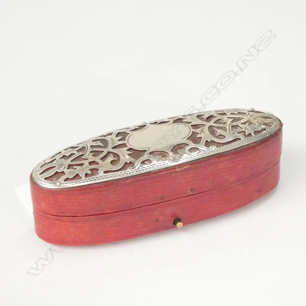 STG SILVER LIDDED WOODEN RING BOX  BIRMINGHAM 1904 - L. 110MM Image 1++