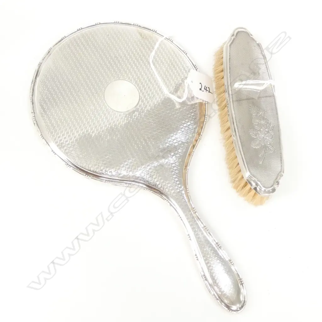 SILVER BACKED HAND MIRROR AND HAIR BRUSH Image 1++