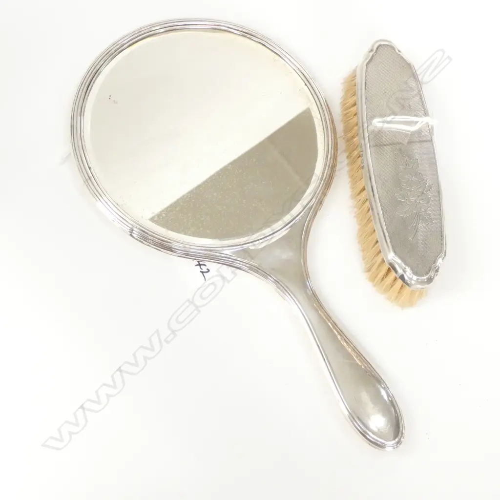 SILVER BACKED HAND MIRROR AND HAIR BRUSH Image 1++