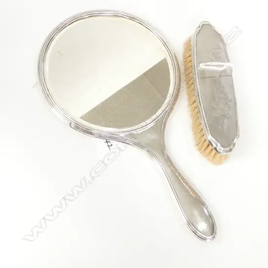 SILVER BACKED HAND MIRROR AND HAIR BRUSH