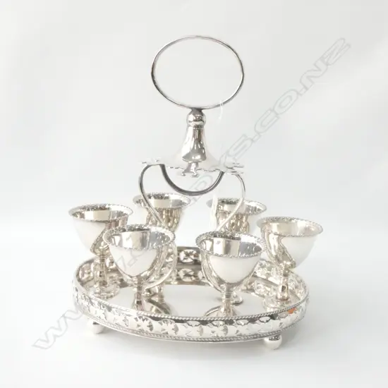 EDWARDIAN SILVER PLATE EGG SET