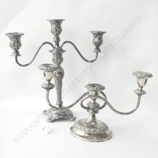 TWO SETS OF 3-ARM CANDELABRA; TALLEST H. 315MM