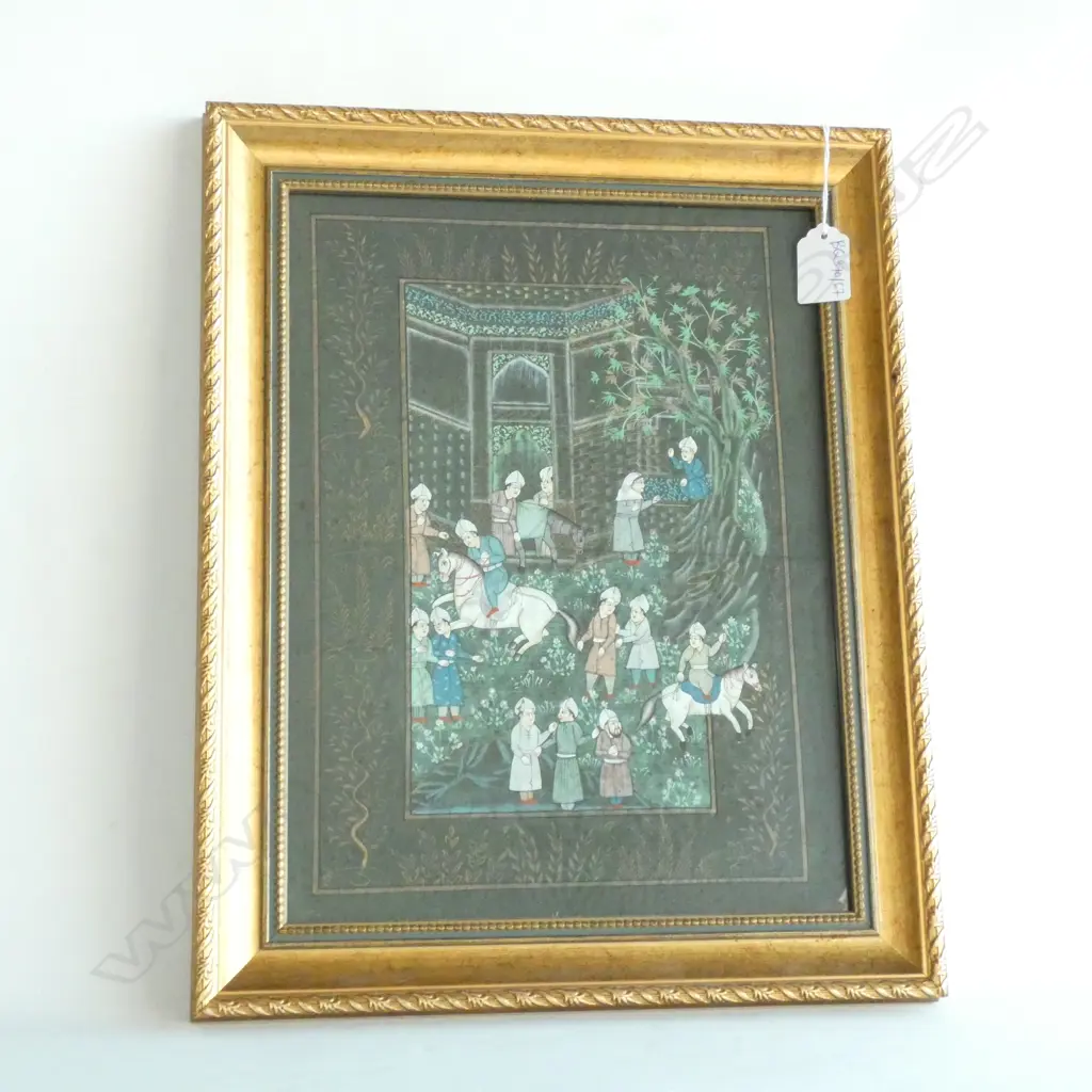 H/PAINTED INDIAN VINTAGE SCENE ON SILK Image 1++