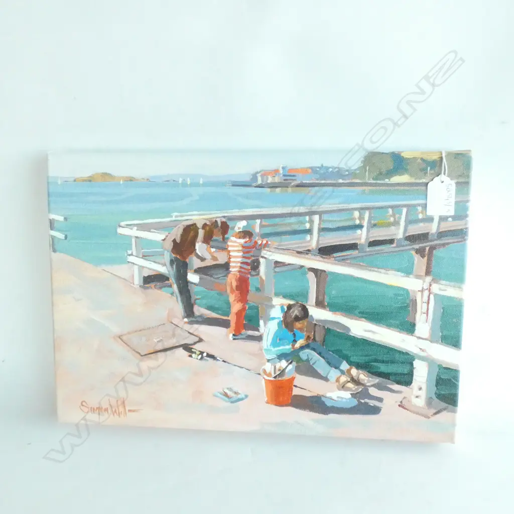 SIMON WILLIAMS 'FISHING, ORAKEI WHARF' OIL 275 X 405MM Image 1++