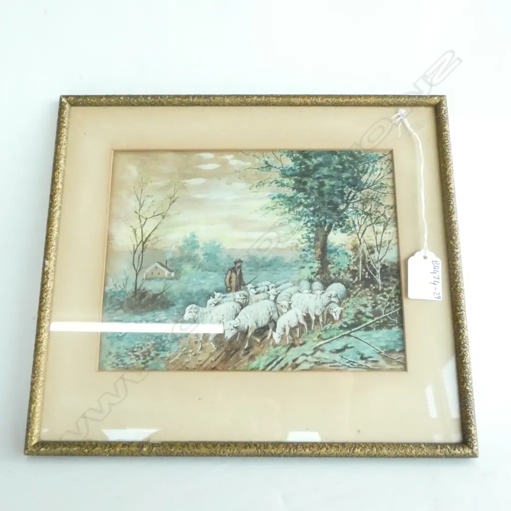 EARLY 20thC WATERCOLOR SHEPARD AND FLOCK L.303mm Image 1++