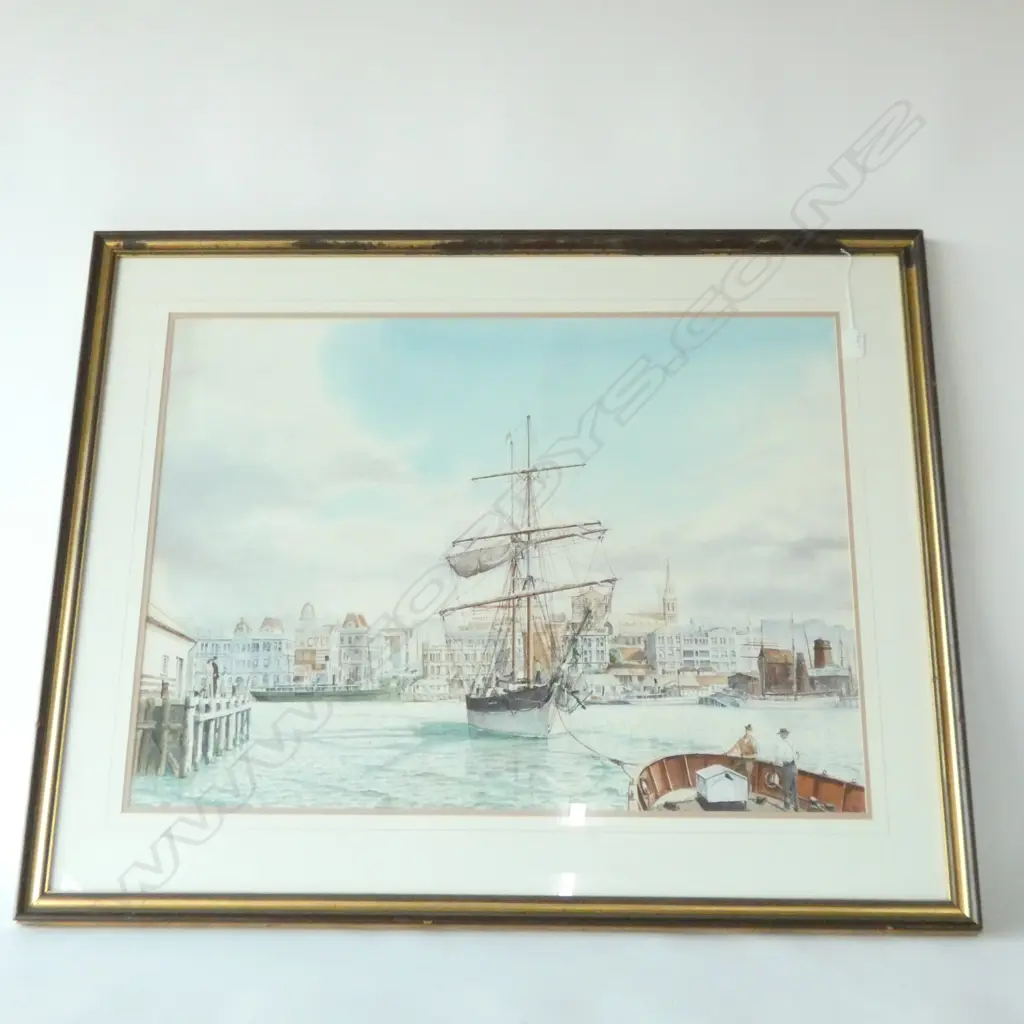 WATERCOLOUR OF OLD AUCKLAND SIGNED MORRIS 580 X 750mm Image 1++
