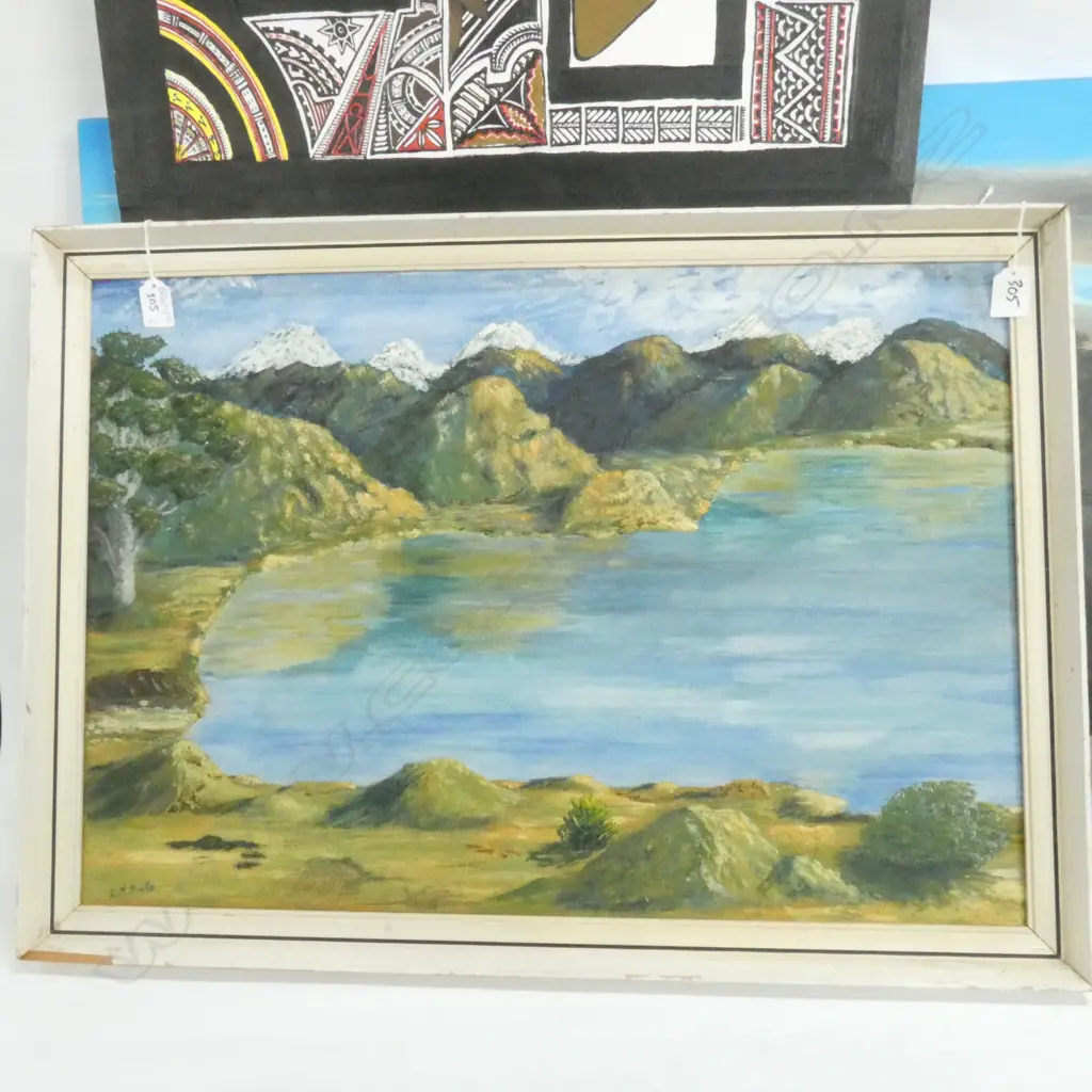 4 ARTWORKS; PASTEL STILL LIFE, OCEAN SUNRISE OIL, SQ ABSTRACT OIL, LANDSCAPE  Image 1++