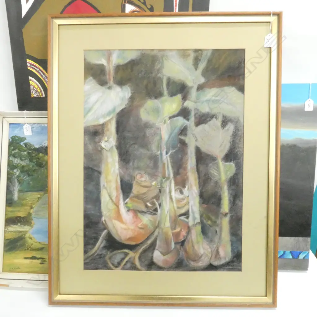 4 ARTWORKS; PASTEL STILL LIFE, OCEAN SUNRISE OIL, SQ ABSTRACT OIL, LANDSCAPE  Image 1++