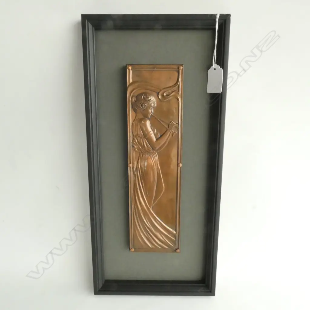 SIGNED FRAMED ART NOUVEAU COPPER PLAQUE 275 X 75MM Image 1++
