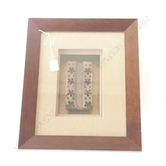 CARVED WOOD TEXTILE PRINTING BLOCK IN FRAME