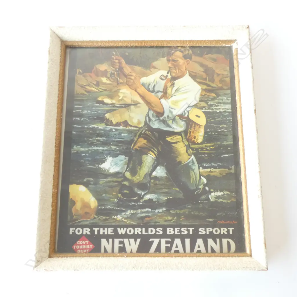 NZ GOVT TOURIST DEPT FRAMED ADVERTISING POSTER, 290 X 240MM Image 1++