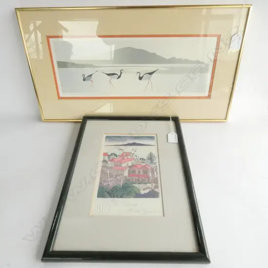 KATE BURROWS 'PARNELL II' ETCHING ED. 22/80 + MALCOLM WARR SCREENPRINT 'PIED STILTS...' 75/160 400 X 150MM 