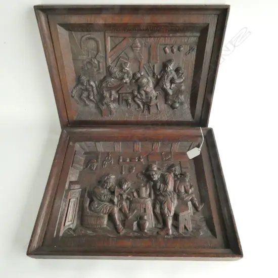 PAIR BLACK FOREST CARVED PLAQUES