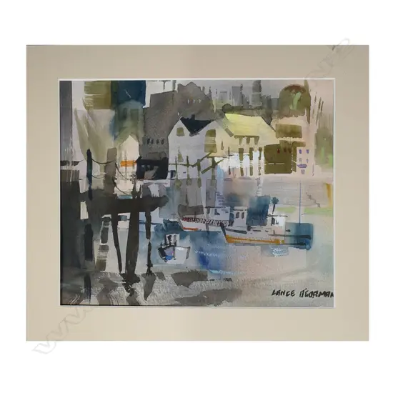 LANCE O'GORMAN, CITY HARBOUR SCENE, SIGNED, 190 X 240MM