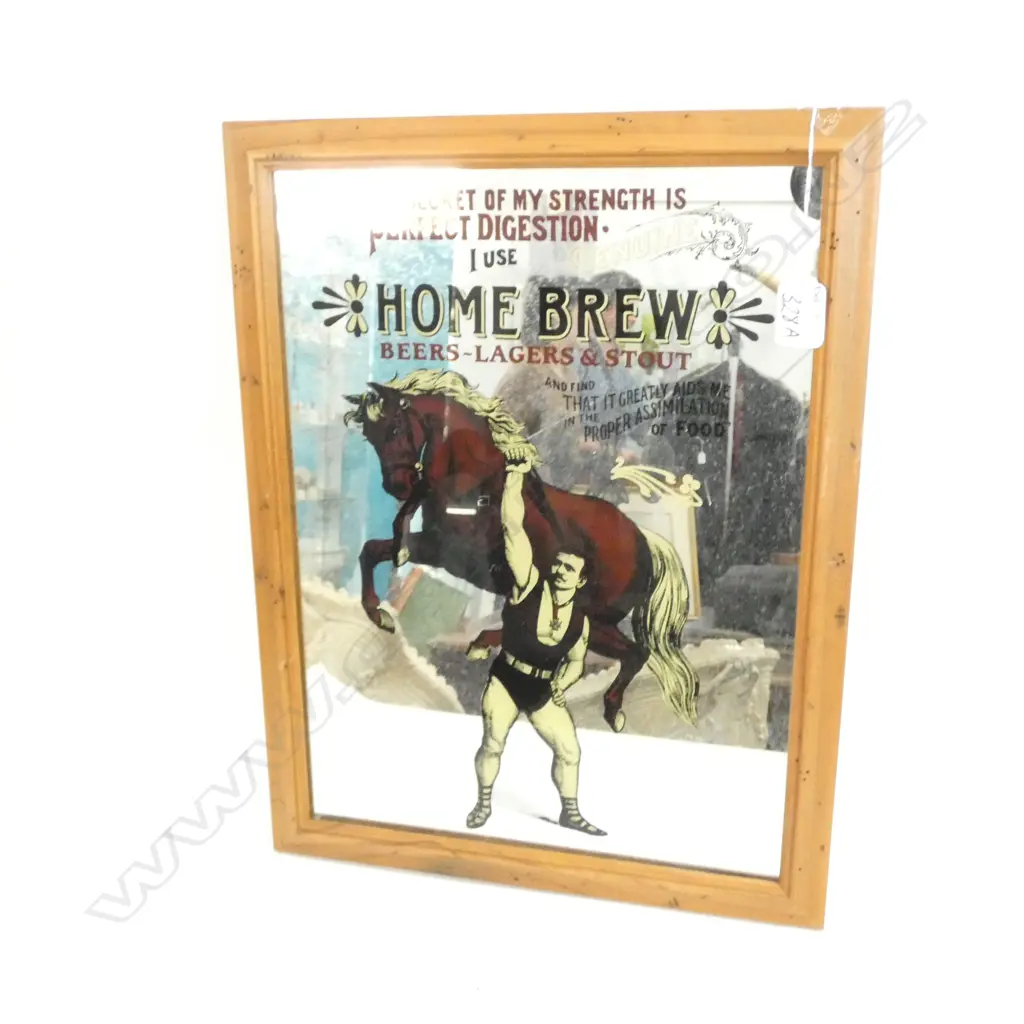 FRAMED BAR MIRROR, "HOME BREW' W. 380 X 280MM Image 1++