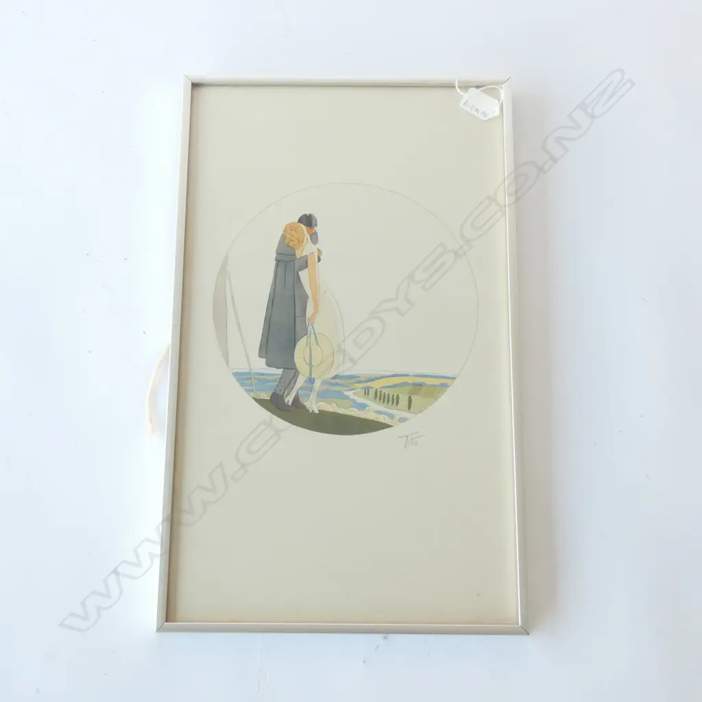 1930'S ART DECO FRAMED WATER COLOUR 490 X 290MM Image 1++