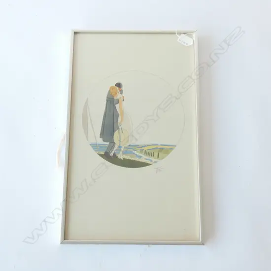 1930'S ART DECO FRAMED WATER COLOUR 490 X 290MM