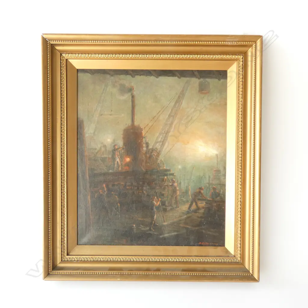 D.E. HUTTON 'TOILERS OF THE NIGHT, A LONDON FOG THAMES', OIL ON CANVAS, SIGNED & DATED, 405 X 345MM Image 1++