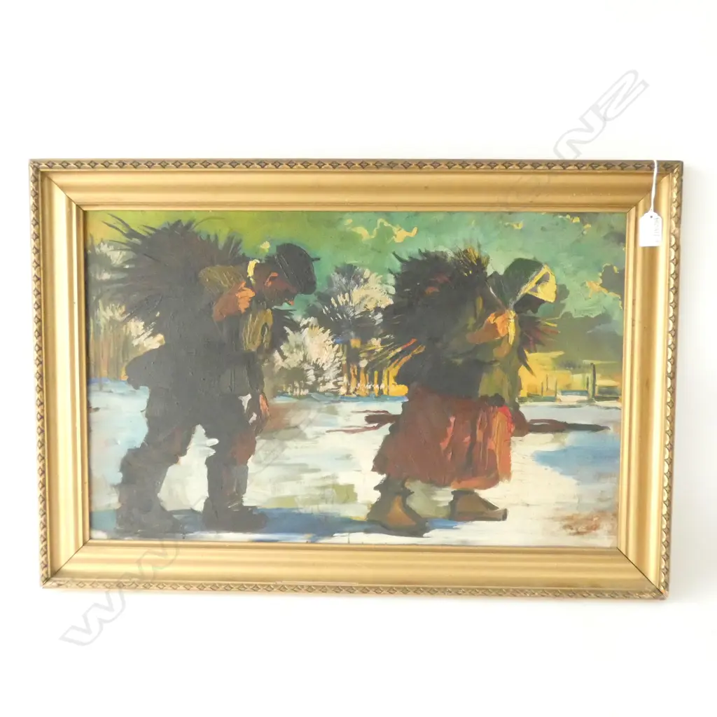 OIL ON BOARD 2 WHEAT FARMERS GILT FRAME 360 X 580MM Image 1++