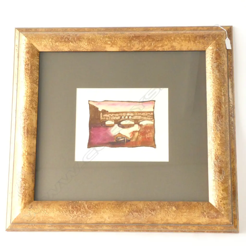 FRAMED MIXED MEDIA ARTWORK FIRENZE PONTE VECCHIO 645 X 700MM FRAME SIZE  Image 1++