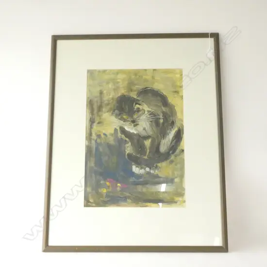CAT MIXED MEDIA SIGNED 'RUDDY?' 570 X 400MM