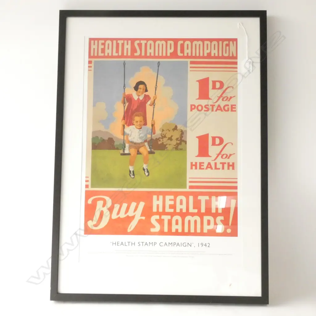 FRAMED REPRODUCTION HEALTH STAMP POSTER 560 X 400 MM Image 1++