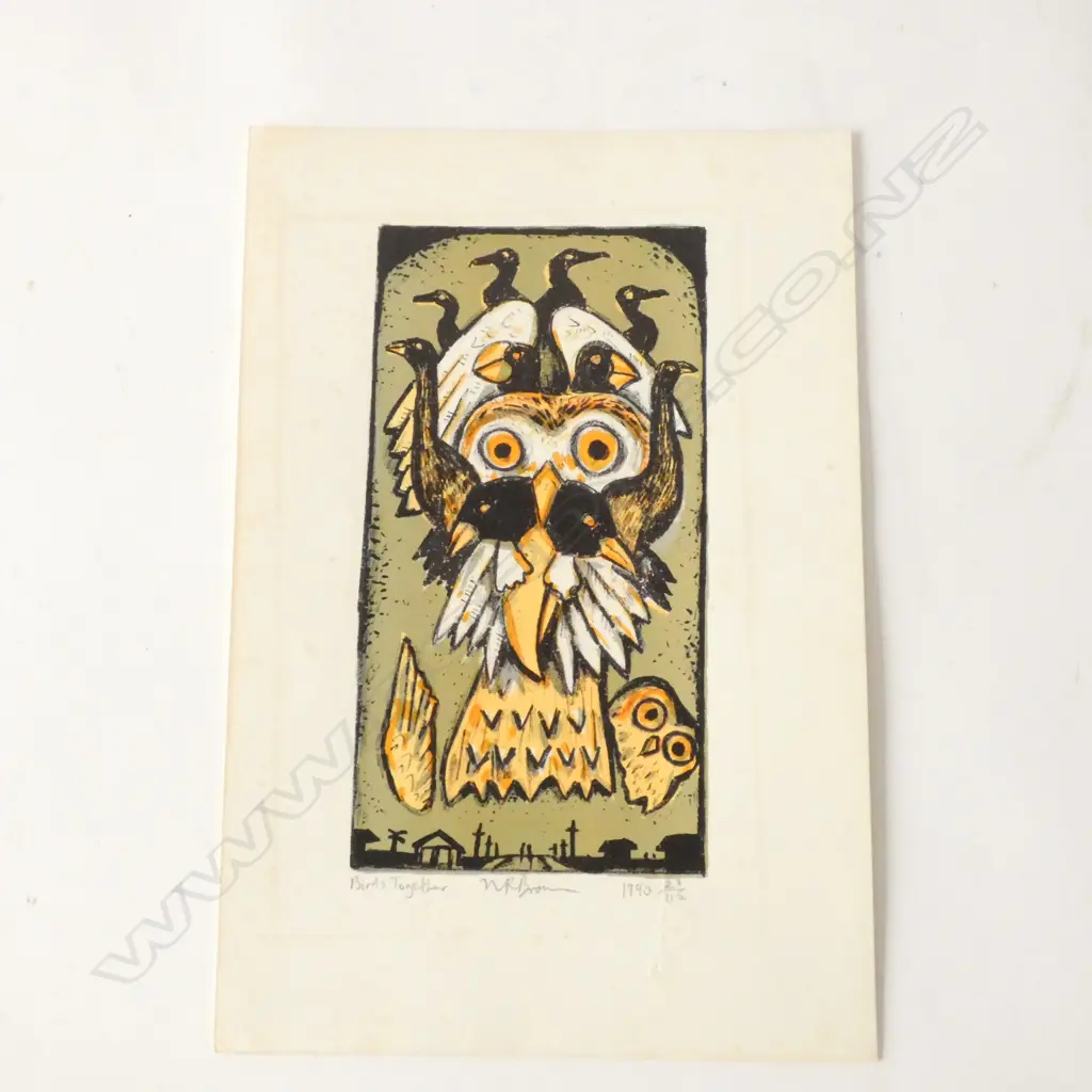 NIGEL BROWN ‘BIRDS TOGETHER’ MUKA STUDIOS LITHOGRAPH 23/115, SIGNED & DATED 1990 Image 1++