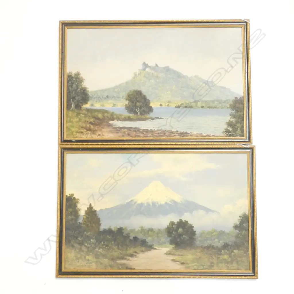 J R MAYCLAIR JNR (1906-1947) PAIR OF SIGNED OILS ON BOARD, MT MANAIA & MT EGMONT Image 1++