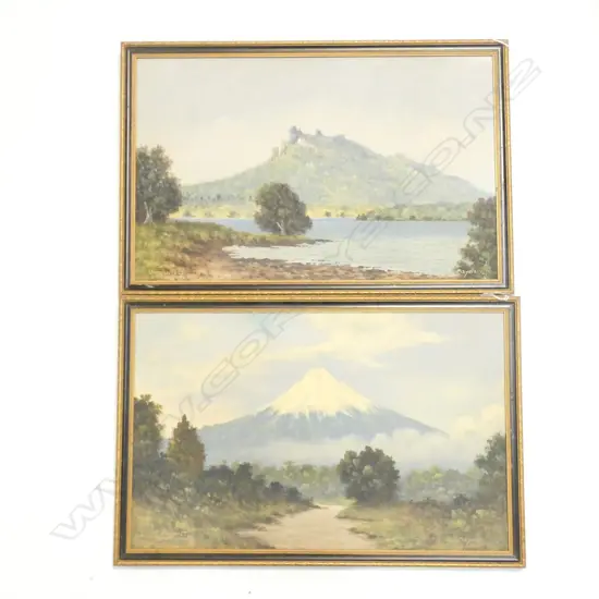 J R MAYCLAIR JNR (1906-1947) PAIR OF SIGNED OILS ON BOARD, MT MANAIA & MT EGMONT